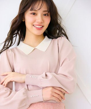 Feroux 【洗える】襟付きニット プルオーバー ピンク系