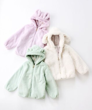 ANY KIDS アニマル耳 フェイクファー ブルゾン ラベンダー×ウサギ