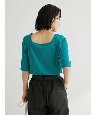 Green Parks 前後２ｗａｙリブ５分袖プルオーバー Black