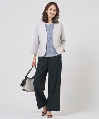 J.PRESS LADIES L OXIJEWEL ストレッチ ノーカラー ジャケット ライトグレー系