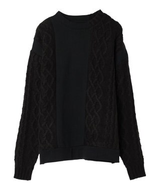 CRAFT STANDARD BOUTIQUE ケーブルニット切り替え裏起毛スウェット Black