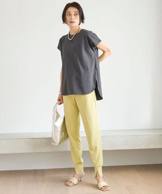 UNFILO BEAUTY FORM ロゴ刺繍フレンチスリーブTシャツ チャコール[ロゴ小]