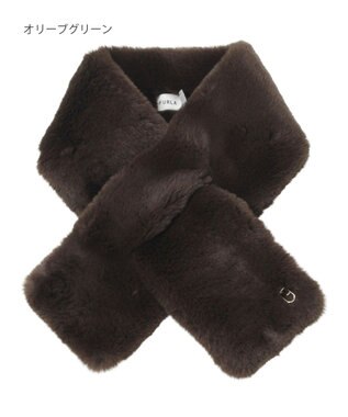 MOONBAT FURLA（フルラ）ビッグ差し込みファーティペット  アーチロゴ フェイクファー オリーブグリーン