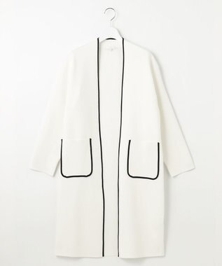 自由区 【洗える】ドライコットンハイゲージニット アウター ホワイト×ブラック