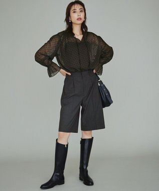 23区 L 【洗える】クレープドットフロッキー ブラウス ダークブラウン系