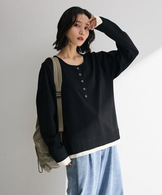 Green Parks ヘンリーネックレイヤードニットプルオーバー