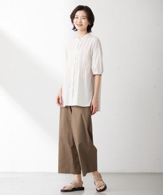J.PRESS LADIES L 【WEB限定・洗える】ラミーポプリン ピンタック ブラウス ベージュ系