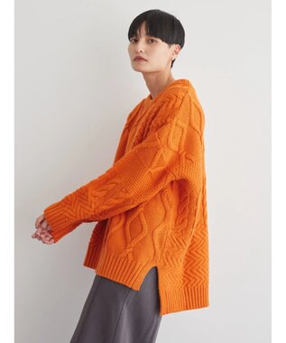 AMERICAN HOLIC パッチワークケーブルニットプルオーバー Orange