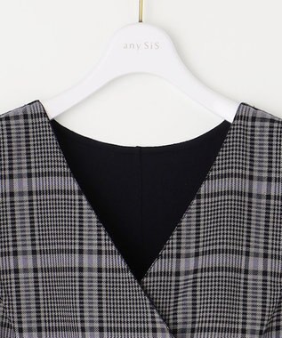 ANY SIS 【美人百花10月号掲載】リバーシブルチェックラップ ワンピース ネイビーチェック×ネイビー