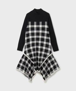 GRACE CONTINENTAL チェックイレヘムニットワンピース ブラック