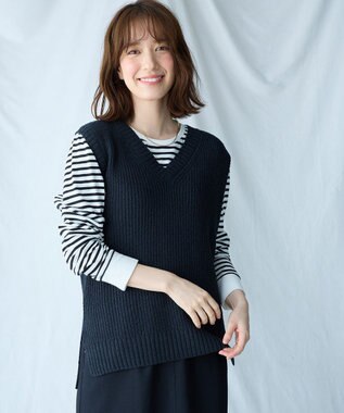 ANY Vネックラメニットベスト ネイビー×ブラックラメ