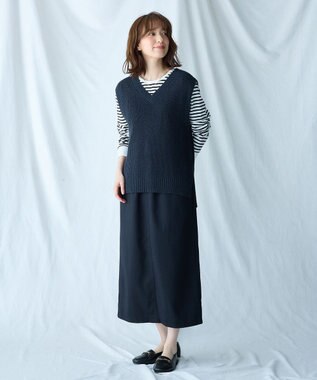 ANY Vネックラメニットベスト ネイビー×ブラックラメ