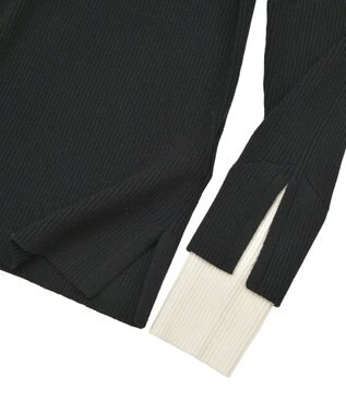 Green Parks ダブルカフスモックネック配色ニット Black