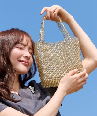 Tiaclasse ビーズのハンドバッグ ベージュ