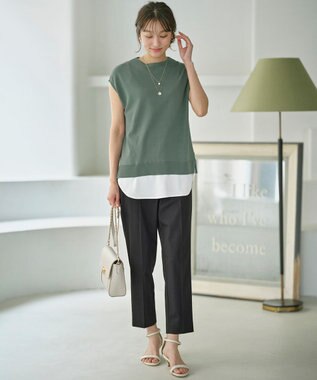 ANY SIS S 【洗える】フレンチスリーブシャツテール ニット グリーン