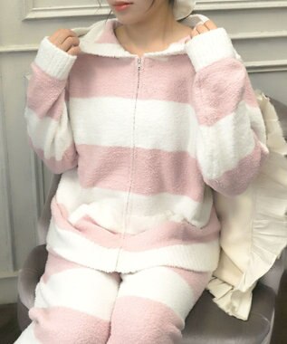 WEGO ボーダーZIPパーカー ピンク