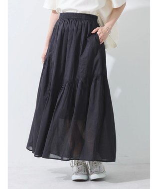 earth music&ecology コットンボイルランダム切替フレアスカート Black