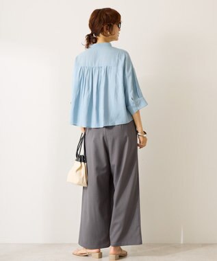 AMERICAN HOLIC 接触冷感Wポケット5分袖ショートシャツ Sax