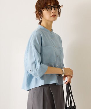 AMERICAN HOLIC 接触冷感Wポケット5分袖ショートシャツ Sax