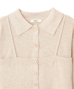 earth music&ecology 【2点SET】襟付きニットアンサンブル Gray Beige