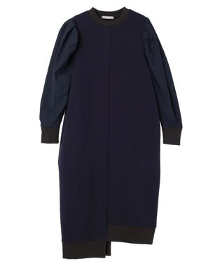 Green Parks armonia. リブ使いコクーンポンチワンピース Navy