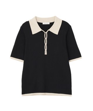 Green Parks 配色ニットポロ Black
