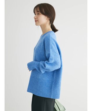 Green Parks ｆｕｗａっとメランジ袖リブ長めニットプルオーバー Sax