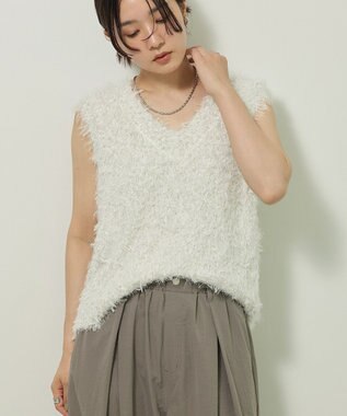 Green Parks フェザーヤーンニットベスト Ivory