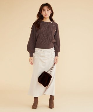 Feroux 【洗える】シュリンクマーメイド スカート ベージュ系