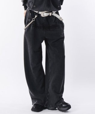 WEGO 【ウエストゴム/ユニセックス着用ITEM】ブリーチハトメスウェットパンツ ブラックその他