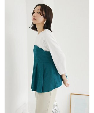 Green Parks ７分袖ビスチェドッキング風カットプルオーバー Green