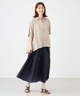 SHARE PARK LADIES 【2WAY】オーバーサイズ楊柳シャツ ライトグレー系