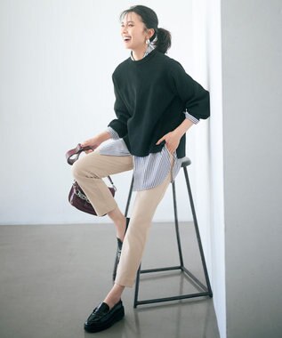 UNFILO 【抗菌防臭】イージーケア オーバー シャツ ネイビーストライプ