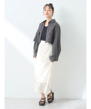 earth music&ecology ビッグポケットショートシャツ Charcoal Gray