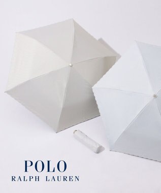 MOONBAT 【WEB限定/ 遮光率100％/遮熱/UV】POLO RALPH LAUREN（ポロ ラルフローレン）晴雨兼用日傘 ワンポイント ポロポニー ストライプ 折りたたみ傘 ベージュ
