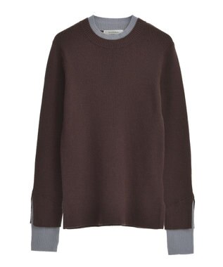 Green Parks ダブルカフスモックネック配色ニット Brown