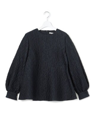 23区 L 【洗える】エクラジャカード ペプラム ブラウス ネイビー系