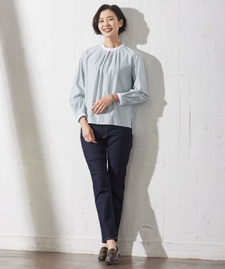 J.PRESS LADIES L ストライプジャージー カットソー スカイブルー系1