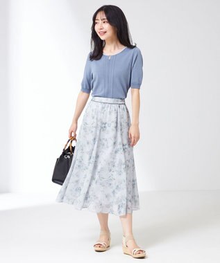 ANY SIS 【洗える】メタルポイント配色 ニット ライトブルー×ライトグレー