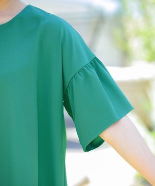 Tiaclasse 【洗える】キーネックフレア袖チュニックブラウス グリーン