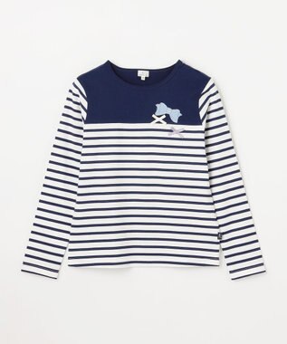 組曲 KIDS 【150-160㎝】リボンボーダー Tシャツ ネイビー
