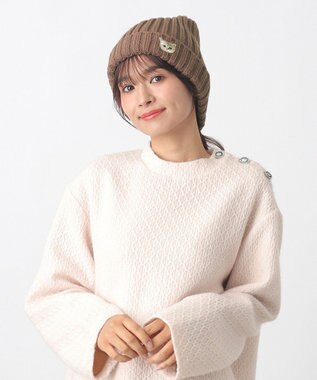 MOONBAT 【FUDGE11月号掲載】PAUL & JOE ACCESSOIRES ヌネット刺繍ワッペン付リブニット帽 モカブラウン