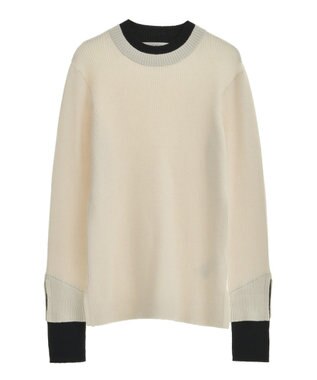 Green Parks ダブルカフスモックネック配色ニット Ivory