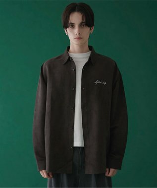 WEGO フェイクスウェードワンポイントBIGシャツ（LS） ブラック中濃色