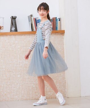 ANY KIDS チュール付き ジャンパースカート デニムブルー