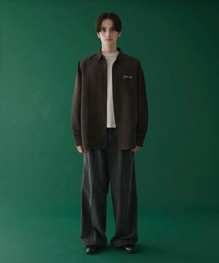 WEGO フェイクスウェードワンポイントBIGシャツ（LS） ブラック中濃色