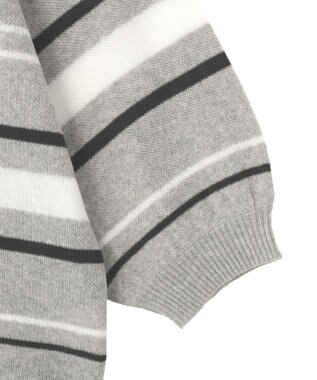 Green Parks 衿付き７分袖ニットプルオーバー Gray Mixture