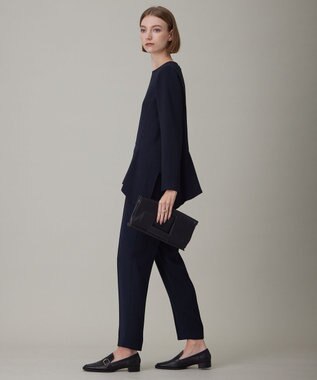 ICB 【洗える】ライトダブルクロス ペプラムブラウス ネイビー系