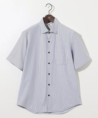 JOSEPH ABBOUD 【キングサイズ・イージーケア・ストレッチ】コンパクトジャージーヘアラインストライプ シャツ サックスブルー系1