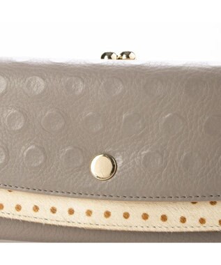 UNBILLION perche 牛革×ハラコ風ドットダブルかぶせ長財布 ライトグレー